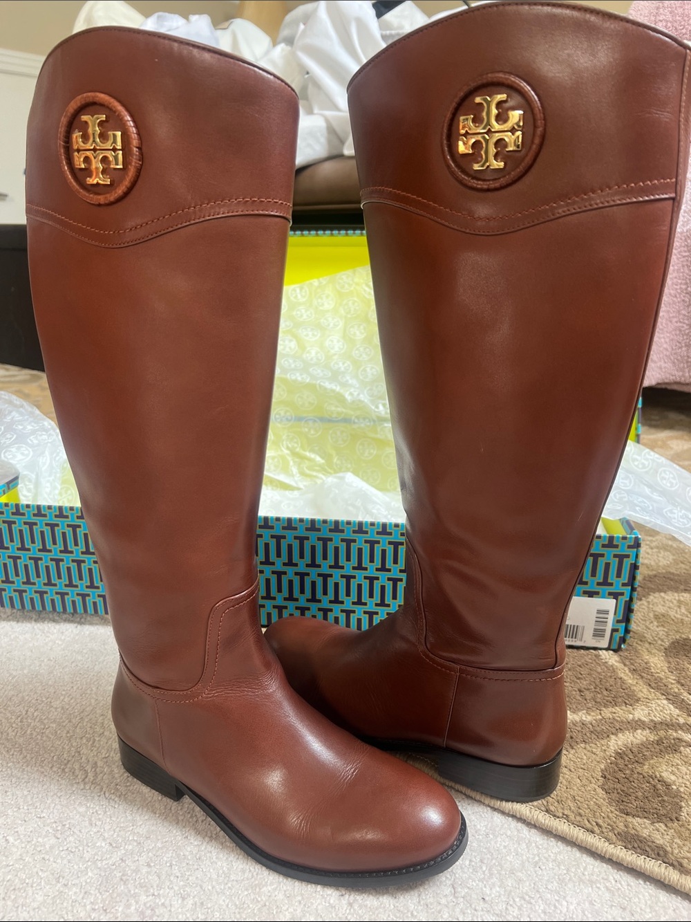 Tory Burch Brown Leather Over-the-Knee Riding Boots with Logo Medallion - Picture 8 of 8